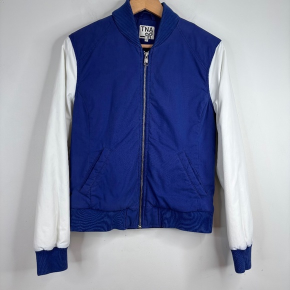 Aritzia TNA Stadium Varsity Jacket M Bomber Blue Academia Retro Y2K 90s Fall - Picture 1 of 13